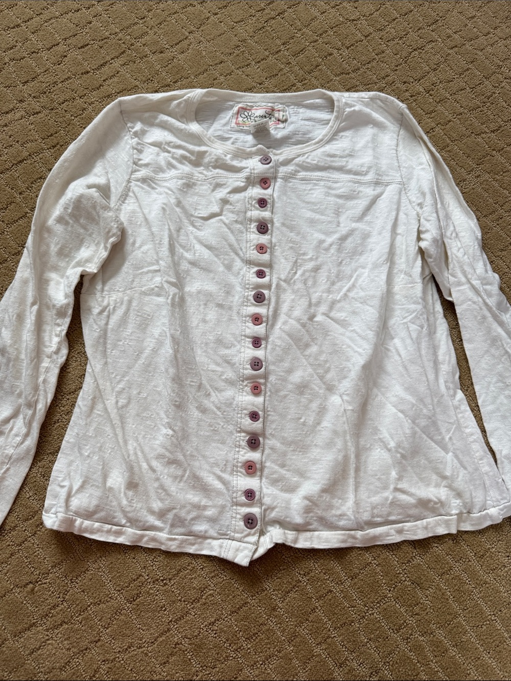 White Girls' Long Sleeve Button-Front Top